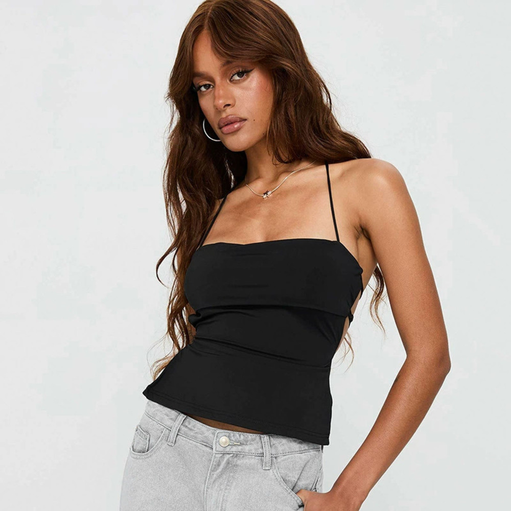 Zara Spring Summer Slim Fit Off Shoulder Double Strap Slit Tank Top
